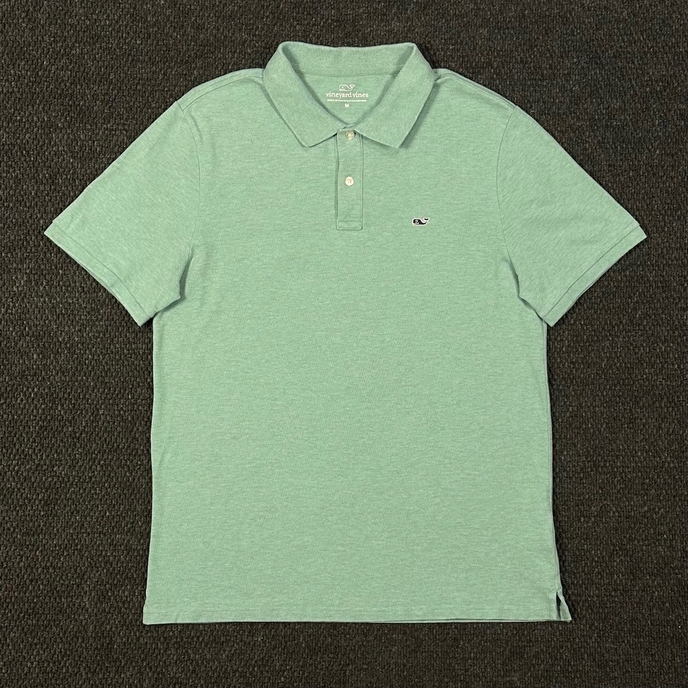 Vineyard Vines Polo Shirt Mens M Green Short Sleeve Cotton Blend Whale Logo